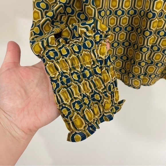 Happy Nature Kate Hudson Medium Geometric Yellow Blue Balloon Sleeve Blouse Top‎ - Picture 6 of 10